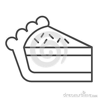 Pie slice thin line icon. Cake dessert piece, cheesecake symbol, outline style pictogram on white background. Bakery Vector Illustration