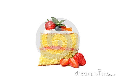 Piece berry cream cake isolated on white background Stock Photo