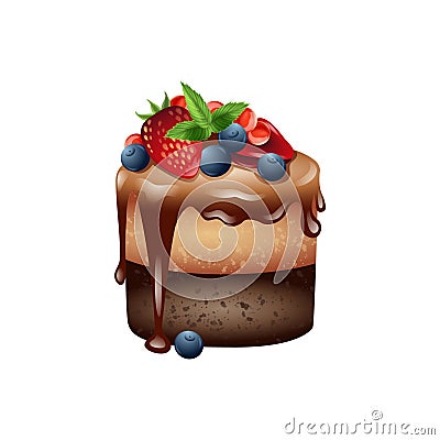 piece of biscuit cake with chocolate and fruits 2 Vector Illustration