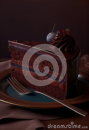 A piece of brownie chocolate cake wuth blueberry filling Stock Photo