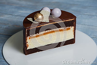 Fresh and sweet dessert cakes slice of delicious cake One piece of cake. sweet dessert on wooden background. Stock Photo