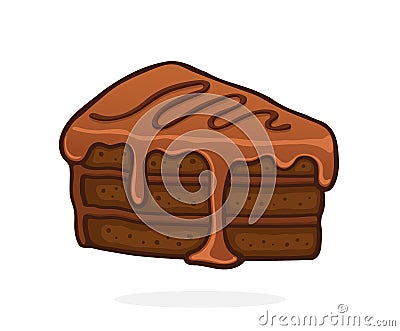 Piece of Cake with Chocolate Glaze Cream and Fondant. Dessert Food. Vector Illustration. Hand Drawn Cartoon Clip Art With Outline Vector Illustration