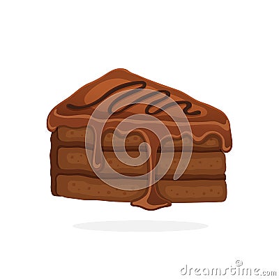 A piece of cake with chocolate glaze cream and fondant Vector Illustration