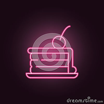 Piece of Cake neon icon. Elements of Party set. Simple icon for websites, web design, mobile app, info graphics Stock Photo