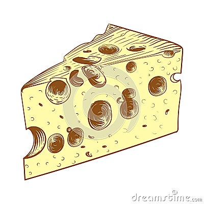 Piece of cheese icon. Vector illustration of cheese. Hand drawn cartoon Cartoon Illustration