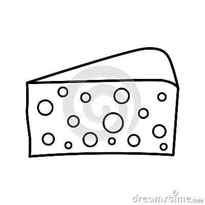 Piece of cheese line. Big beautiful triangle piece of hard cheese for recipes. Vector Illustration