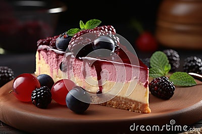 Piece cheesecake berry baked. Generate Ai Stock Photo