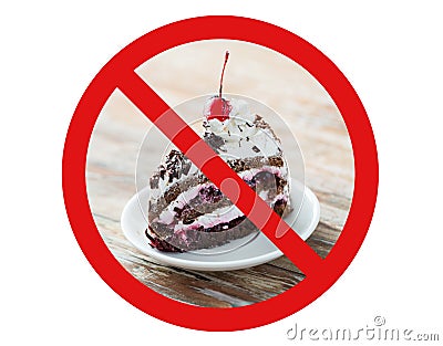 Piece of cherry chocolate cake behind no symbol Stock Photo