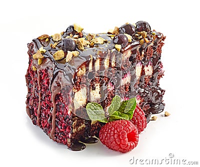 Piece of chocolate and blackcurrant cake Stock Photo