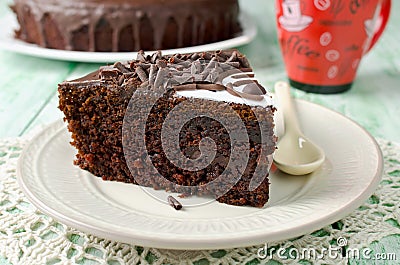 Piece of chocolate cake with banana Stock Photo