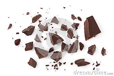 Piece of chocolate isolated on white background with clipping path. . Top view. Flat lay. Stock Photo