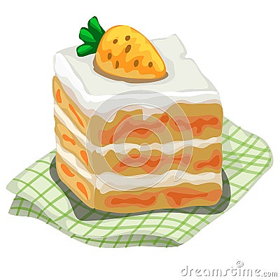 Piece of delicious cake with carrot on top Vector Illustration