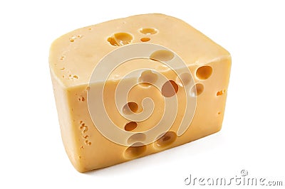 Piece of delicious hard cheese on white Stock Photo