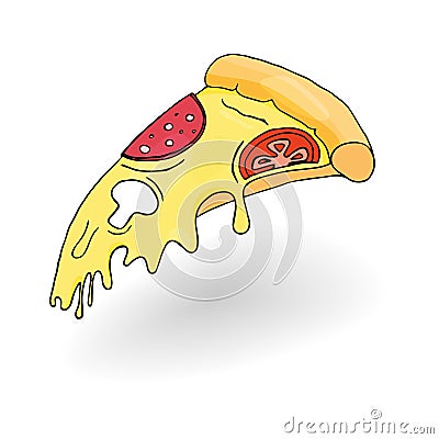 Piece of delicious pizza isolated on white background. Vector Illustration