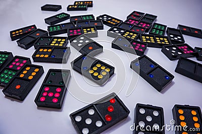 Piece of domino spread on white background Stock Photo