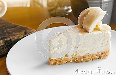 A piece of durian cake topping with fresh durian Stock Photo