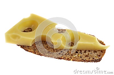 Emmental cheese on a slice of bread isolated Stock Photo