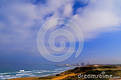 Sandy stretch between the cities of Tel Aviv and Herzliya Israel Stock Photo