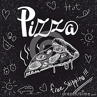 Piece fragrant freshly prepared pizza Vector Illustration