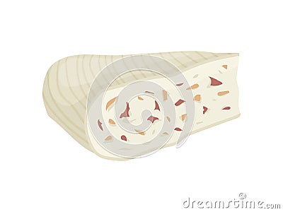 Piece of fresh nut cheese on white background. Vector Illustration