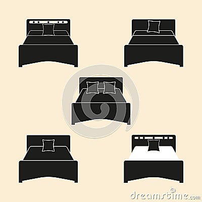 A piece of furniture for the bedroom to use as a place to sleep. Silhouette bed. Vector illustration isolated background. Vector Illustration