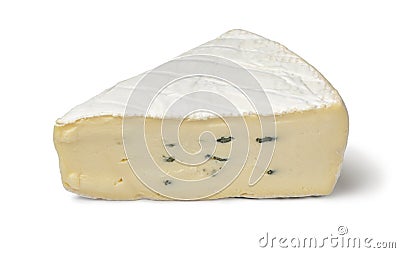 Piece of German Cambozola, blue brie cheese on white background close up Stock Photo