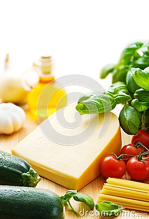 Cheese and pasta ingredients Stock Photo