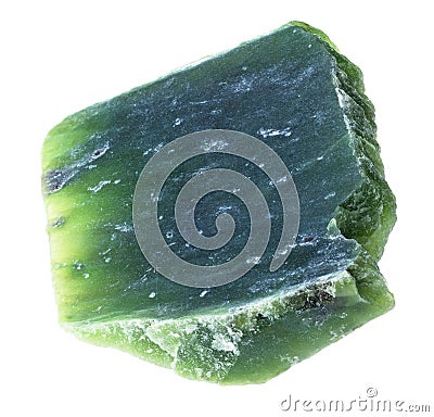 piece of green Nephrite stone on white Stock Photo