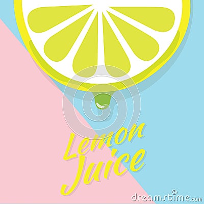 Piece of half lemon slice, juicy slice of fruit with drops Vector Illustration