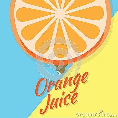 Piece of half orange slice, juicy slice of fruit with drops Vector Illustration