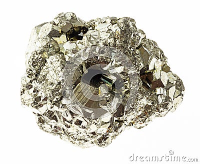 piece of iron pyrite (sulfur pyrite) rock on white Stock Photo