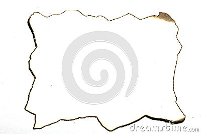 Isolated burned paper on a white background Stock Photo