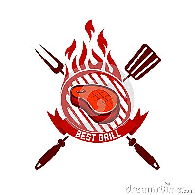 Piece of meat on the grill. Best grill. Vector Illustration