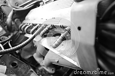 PIECE OF MOTOR OLD CAR YOUNGTIMER Stock Photo