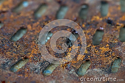 Old engine car part. Rusty iron surface. The rust on steel Texture. Stock Photo