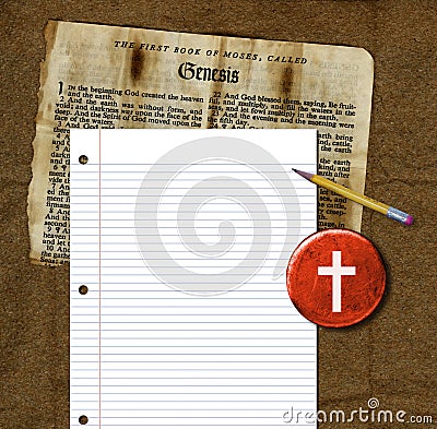 Loose Leaf Paper Over Book Of Genesis Stock Photo