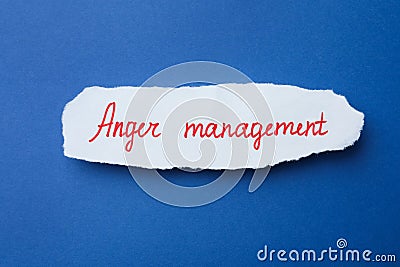 Piece of paper with text Anger Management on blue background, top view Stock Photo