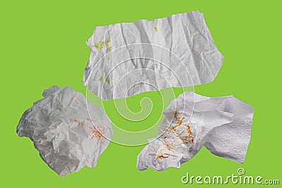 Piece paper tissue white, isolated on green background with clip Stock Photo