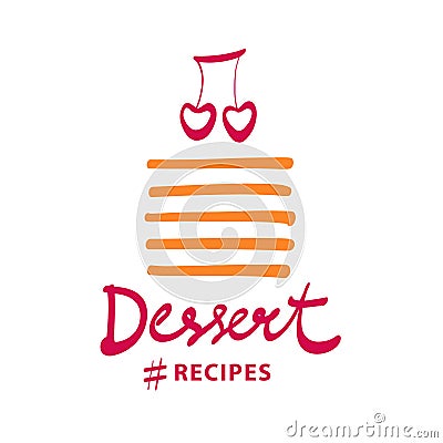 Piece of party pie. Sweet dessert decorated with cherry. Concept Cartoon Illustration