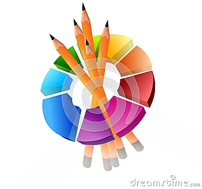 Piece of pencils in spatial circle graph Stock Photo