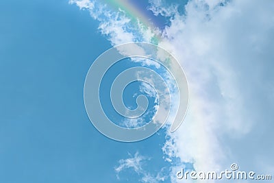Piece of picturesque multicolored rainbow on the romantic sky Stock Photo