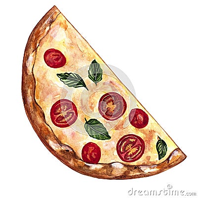 Piece of pizza watercolor hand drawing illustration. Cartoon Illustration