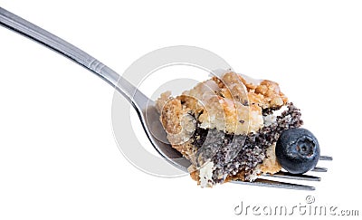 Piece of Poppy-Seed Cake on a fork Stock Photo