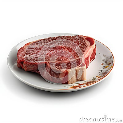 Piece of pork meat intended for a cutlet, with a high fat content, placed on a white background. Stock Photo