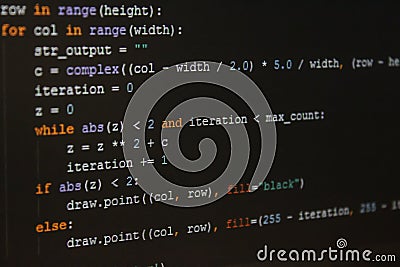 Piece of programming code in IDE. Second Stock Photo