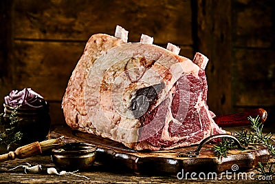 Piece of rib cote de boeuf beef with fat Stock Photo