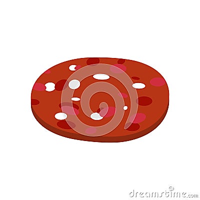 Piece of sausage isolated. Slice of salami on white background Vector Illustration