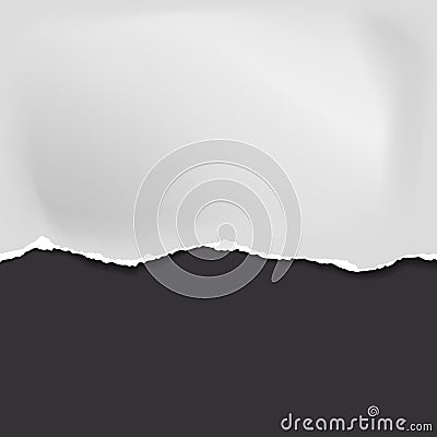 Piece of torn, ripped crumple white paper with soft shadow is on black background for text. Vector illustration Vector Illustration