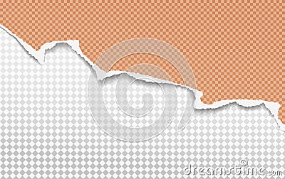 Piece of torn, ripped orange diagonal paper strip with soft shadow is on white squared background for text. Vector illustration Cartoon Illustration