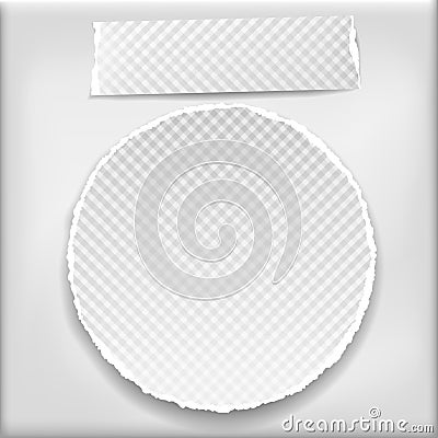 Piece of torn, squared paper strips and circle with soft shadow are on grey background. Vector illustration Vector Illustration